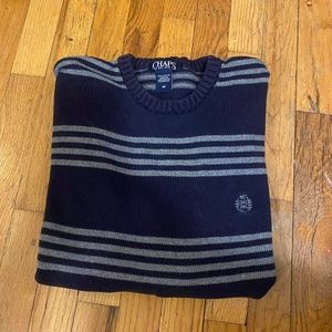 Chaps Striped Grey and Navy Crewneck